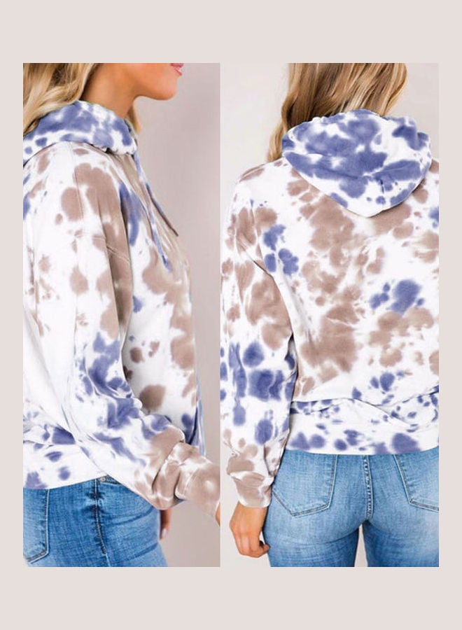 Tye Dye Printed Hooded Sweatshirt Coffee Blue - Image 4