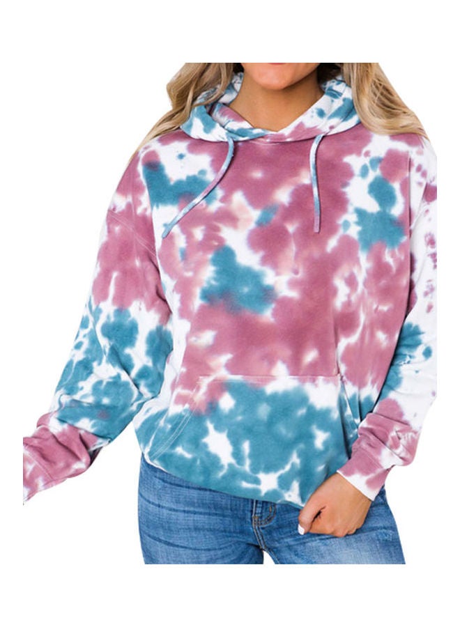 Tye Dye Printed Hooded Sweatshirt Pink Blue  - Image 1