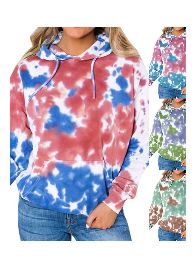 Tye Dye Printed Hooded Sweatshirt Pink Blue  - Image 3