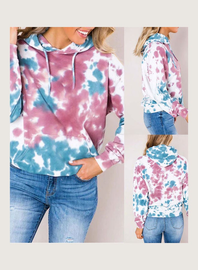 Tye Dye Printed Hooded Sweatshirt Pink Blue  - Image 4