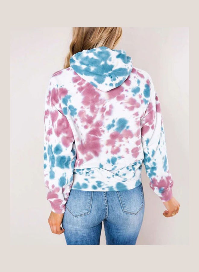 Tye Dye Printed Hooded Sweatshirt Pink Blue  - Image 2