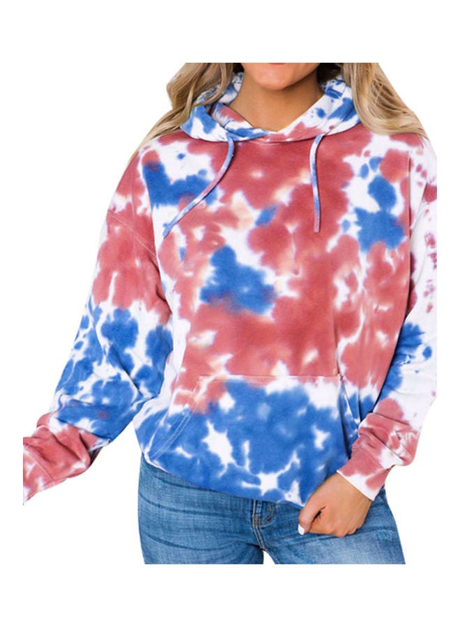 Tye Dye Printed Hooded Sweatshirt Red Blue - Image 1