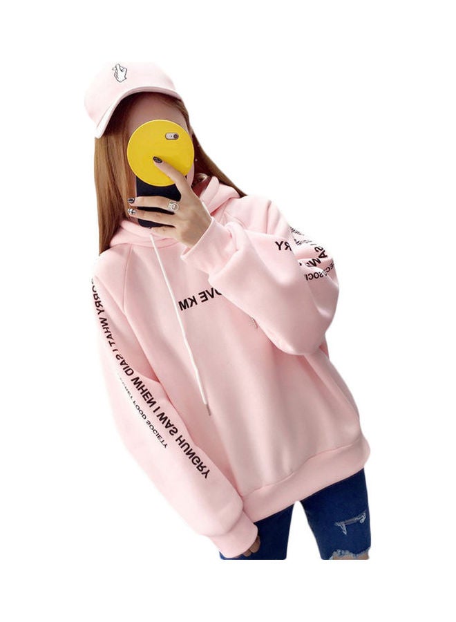 Slogan Printed Sleeves Hooded Sweatshirt Pink  - Image 1
