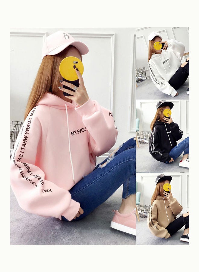 Slogan Printed Sleeves Hooded Sweatshirt Pink  - Image 2