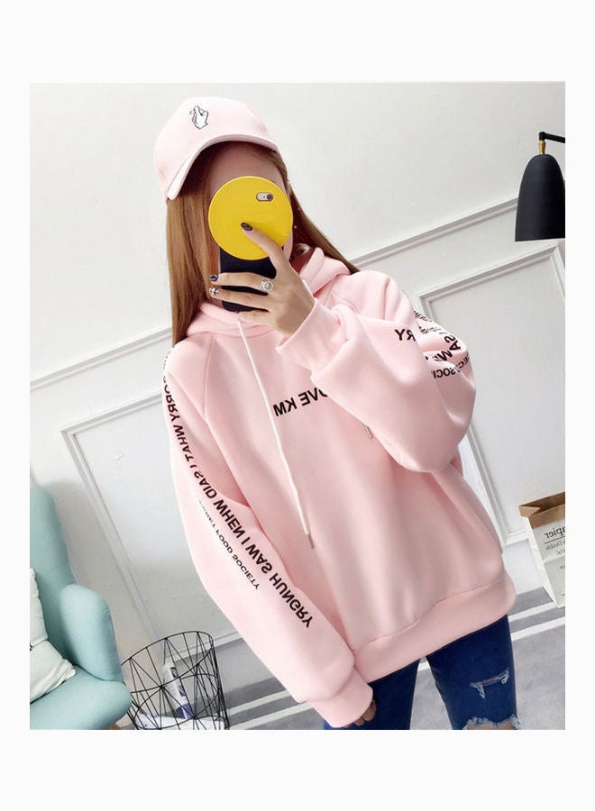 Slogan Printed Sleeves Hooded Sweatshirt Pink  - Image 4