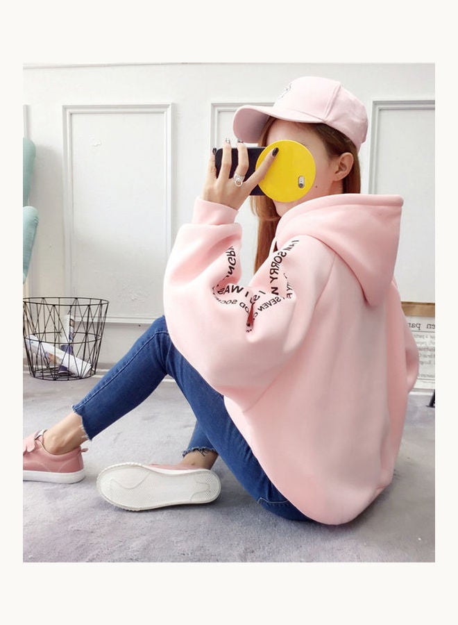 Slogan Printed Sleeves Hooded Sweatshirt Pink  - Image 5