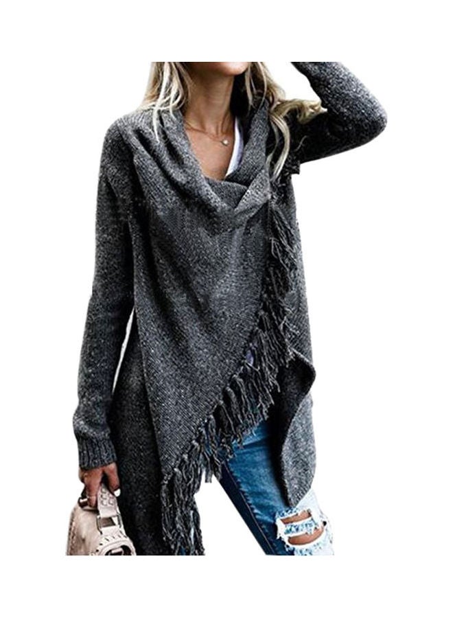 سترة برقبة منسدلة غير متماثلة رمادي داكن - Image 1