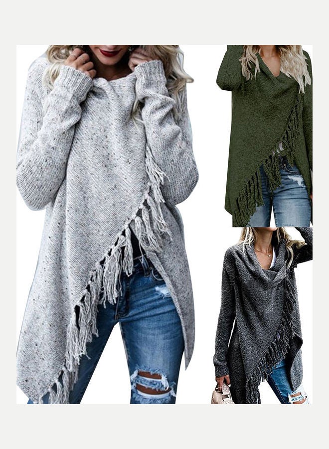 سترة برقبة منسدلة غير متماثلة رمادي - Image 2