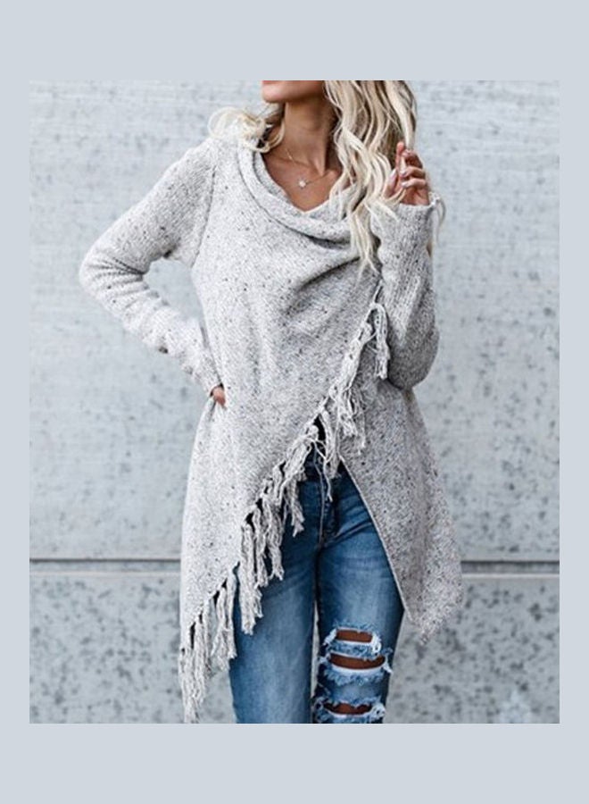 سترة برقبة منسدلة غير متماثلة رمادي - Image 5