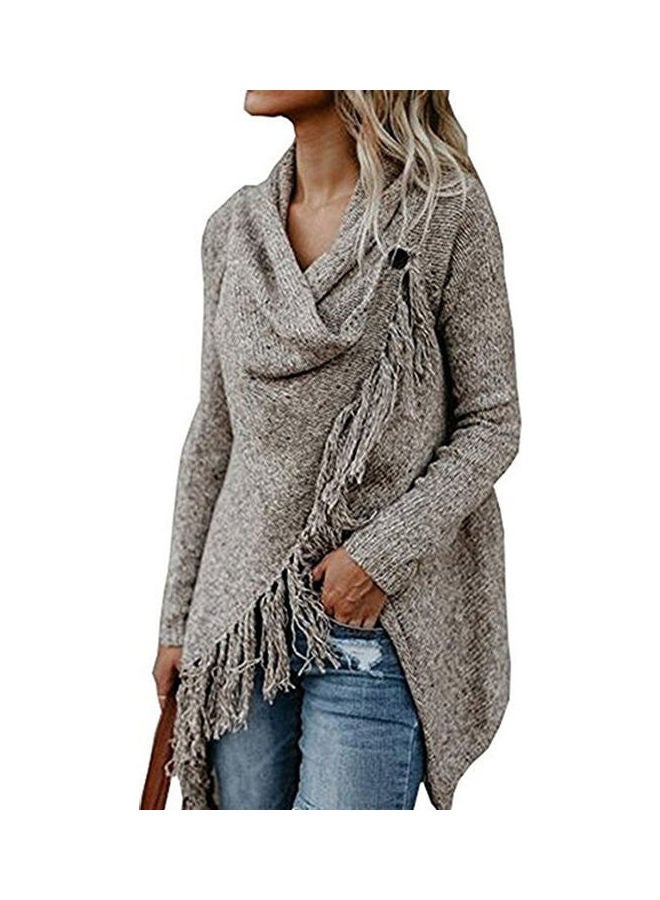 Asymmetric Cowl Neck Sweater Khaki - Image 1
