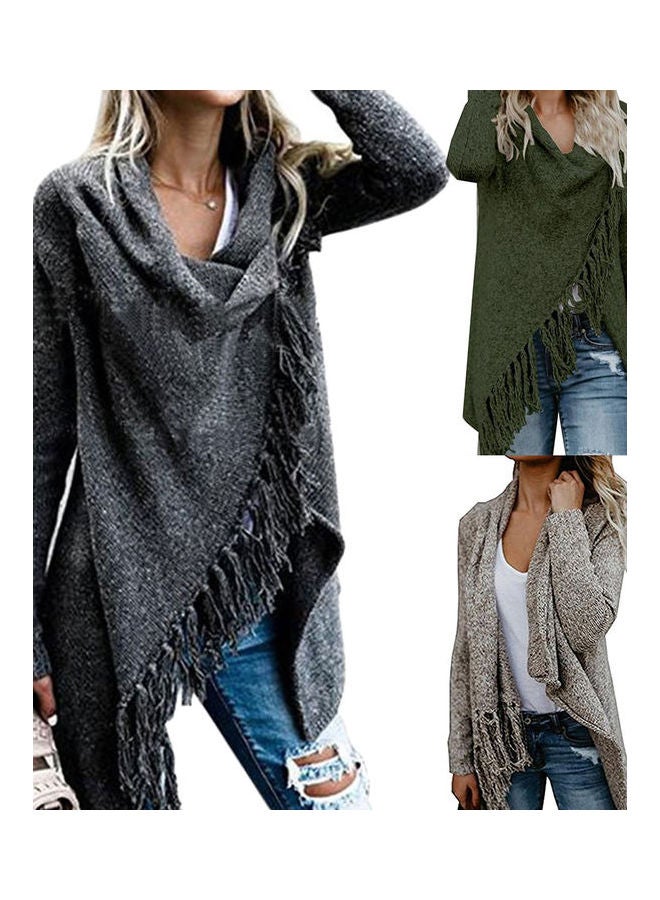 Asymmetric Cowl Neck Sweater Khaki - Image 3
