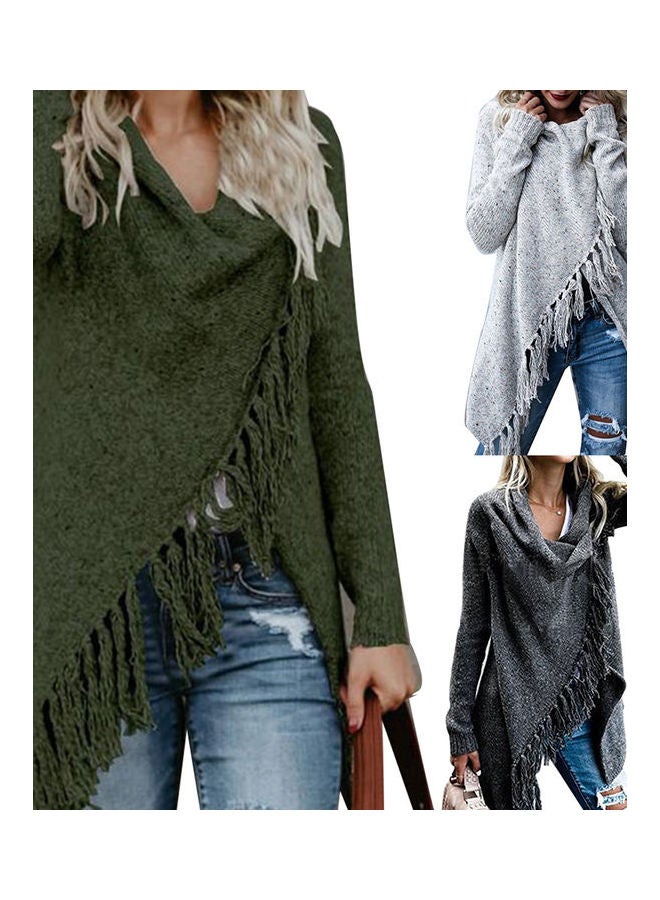 Asymmetric Cowl Neck Sweater Khaki - Image 4