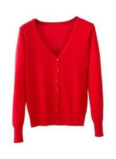Generic Solid Long Sleeve Cardigan Red  - Image 1