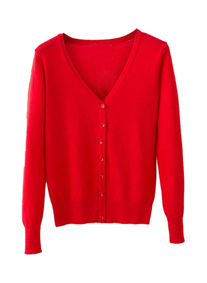 Generic Solid Long Sleeve Cardigan Red  - Image 1