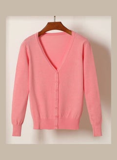 Generic Solid Long Sleeve Cardigan Rose Red  - Image 5