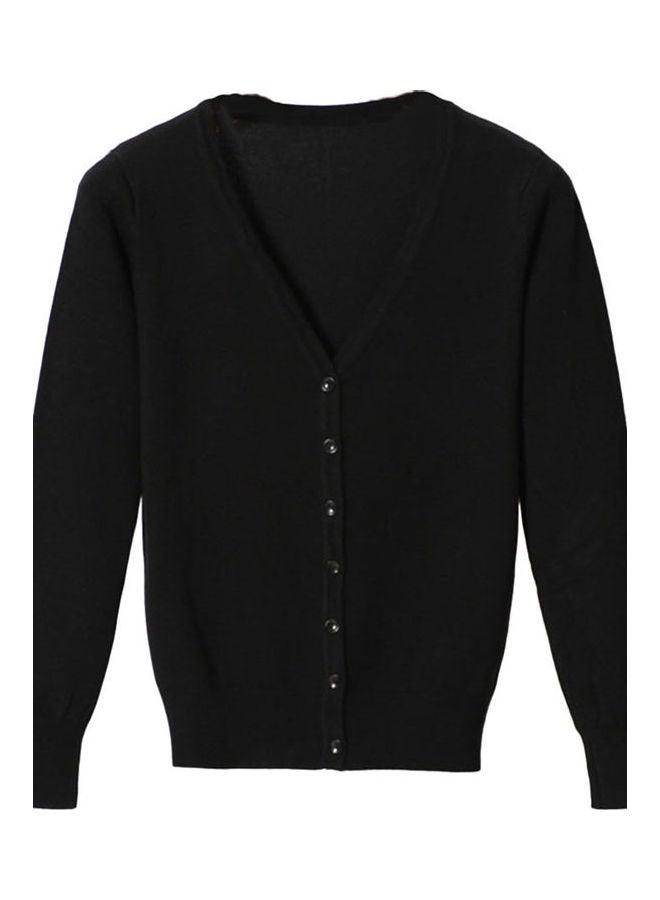 Solid Long Sleeve Cardigan Black - Image 1