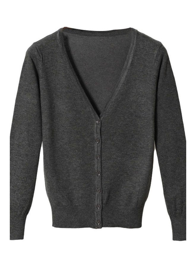 Generic Solid Long Sleeve Cardigan Dark Gray  - Image 1