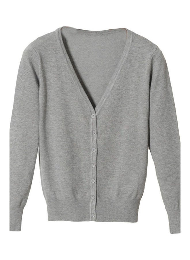 Generic Solid Long Sleeve Cardigan Grey  - Image 1