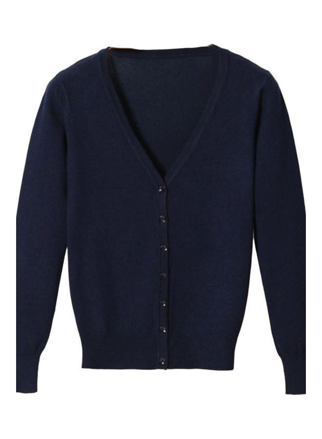 Generic Solid Long Sleeve Cardigan Navy Blue  - Image 1