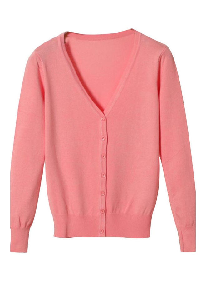 Solid Long Sleeve Cardigan Pink - Image 1
