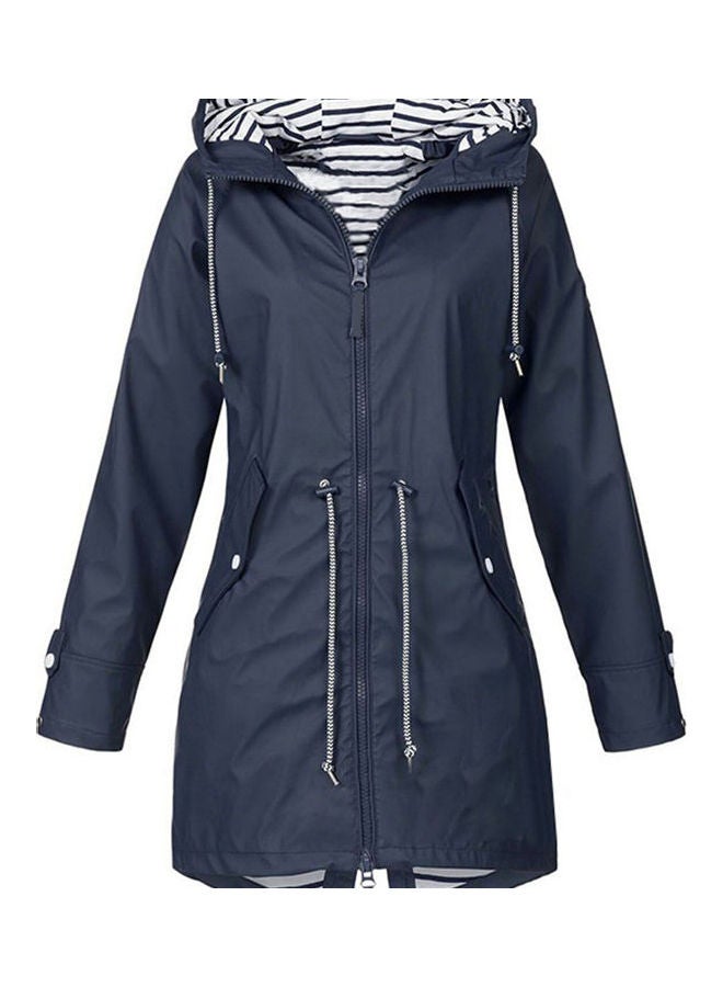 Drawstring Detailed Hooded Zipper Jacket Dark Blue - Image 1