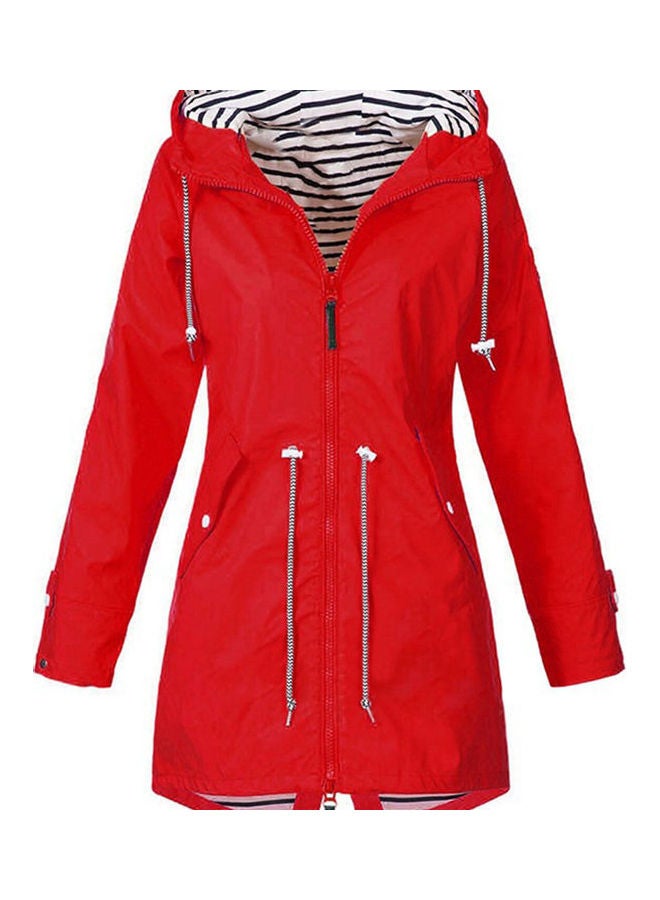 Drawstring Detailed Hooded Zipper Jacket Red - Image 1