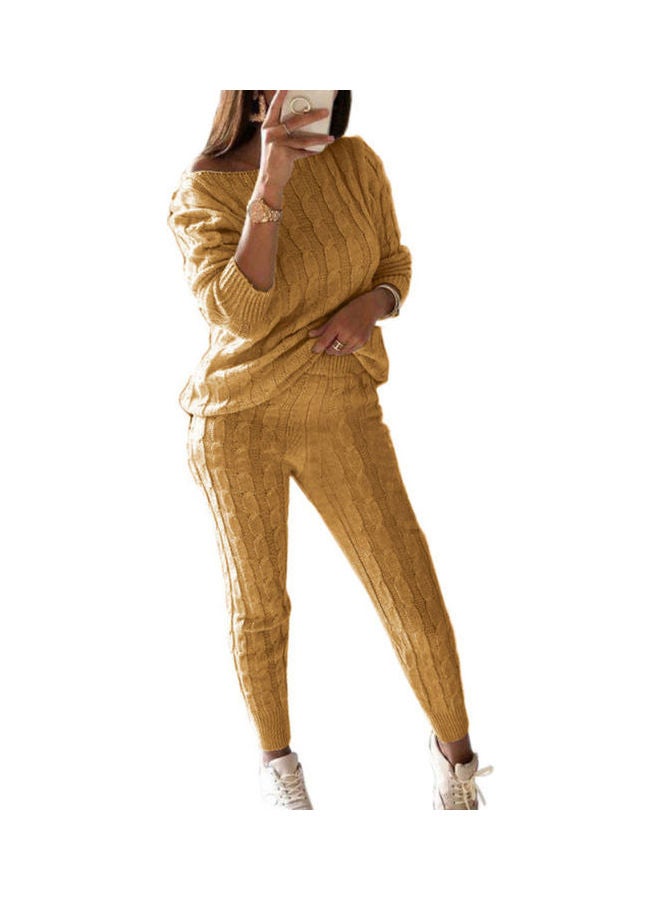 2 Piece Knitted Sweater And Pajama Set Yellow - Image 1