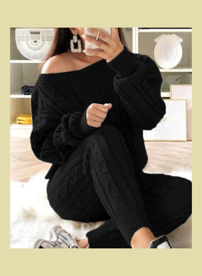 2 Piece Knitted Sweater And Pajama Set Beige - Image 4