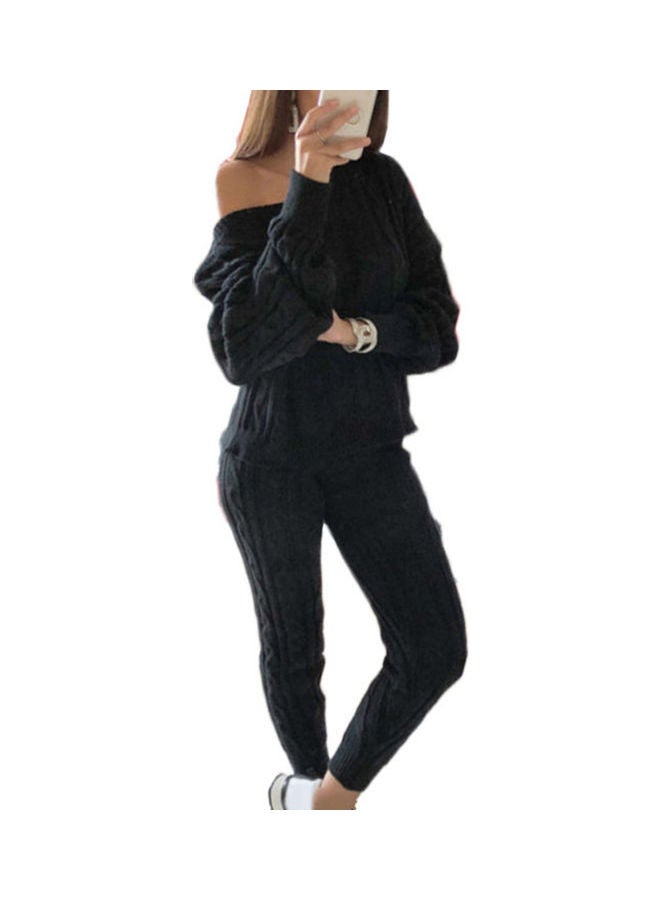 2 Piece Knitted Sweater And Pajama Set Black - Image 1