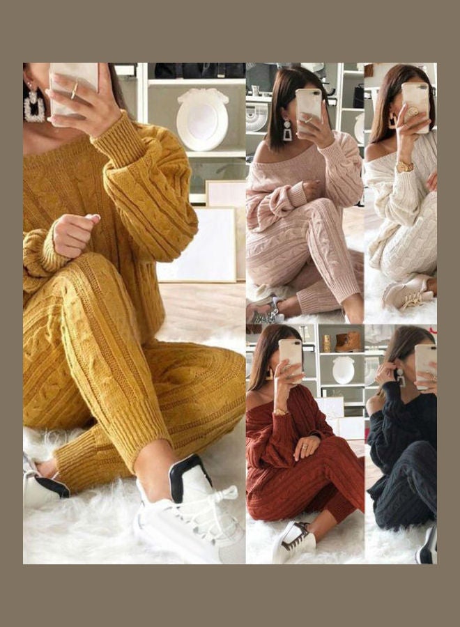 2 Piece Knitted Sweater And Pajama Set Black - Image 2