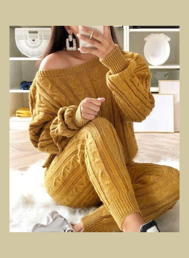 2 Piece Knitted Sweater And Pajama Set Black - Image 5