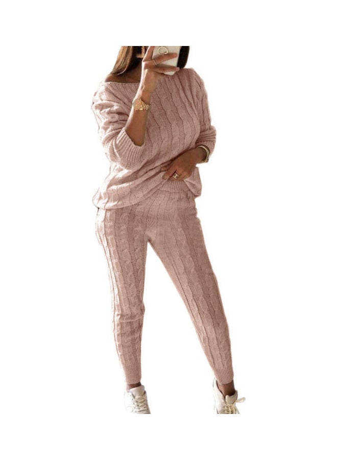 2 Piece Knitted Sweater And Pajama Set Pink - Image 1