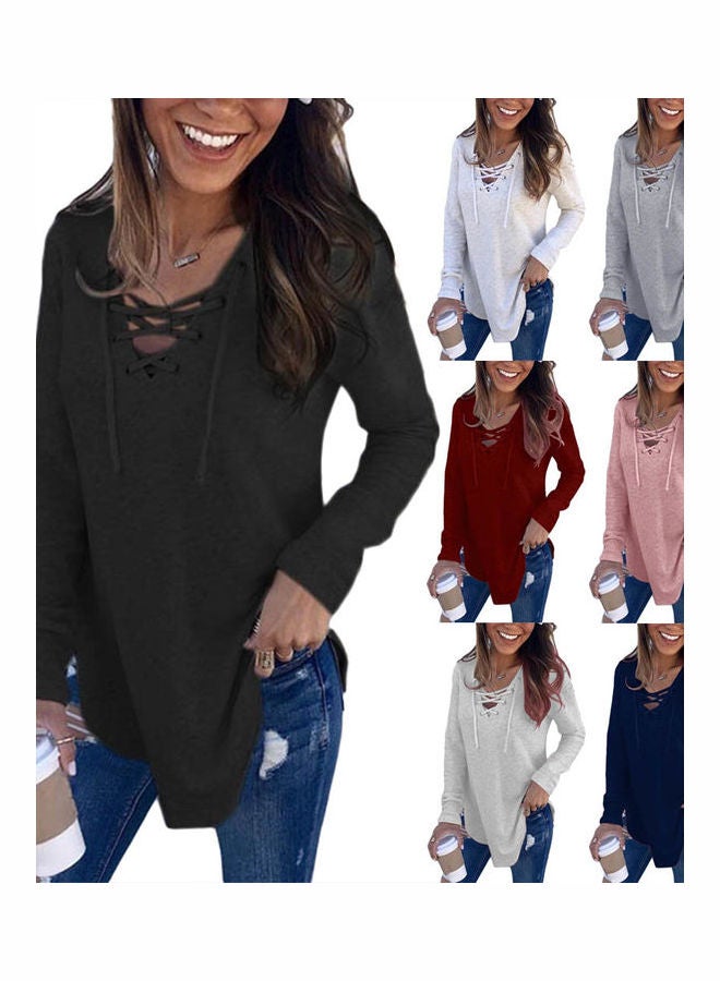 Criss Cross Neck Basic Pullover Grey  - Image 2