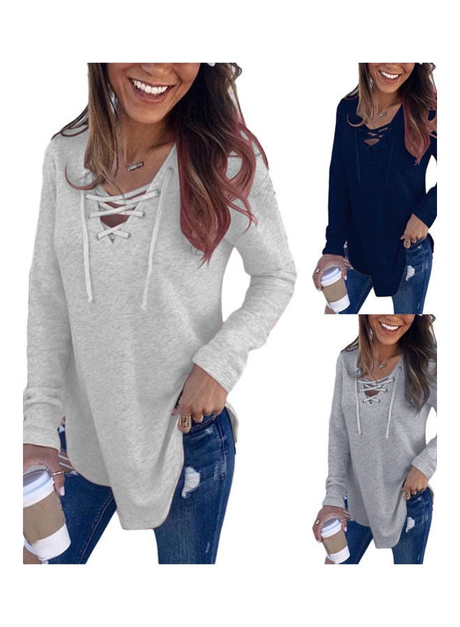 Criss Cross Neck Basic Pullover Grey  - Image 3