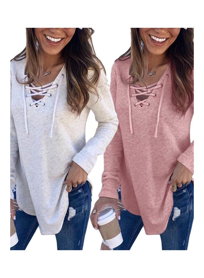 Criss Cross Neck Basic Pullover Grey  - Image 4