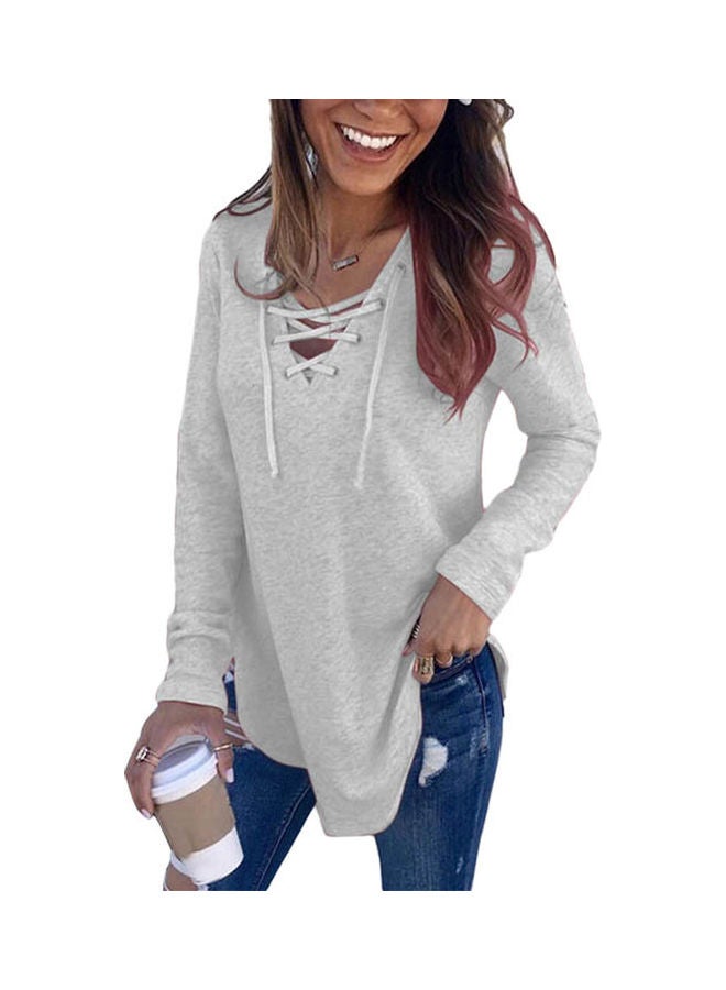 Criss Cross Neck Basic Pullover Light Gray - Image 1