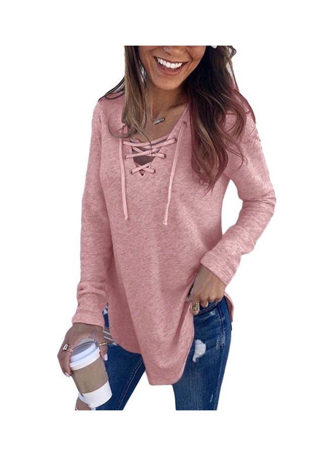 Criss Cross Neck Basic Pullover Pink - Image 1