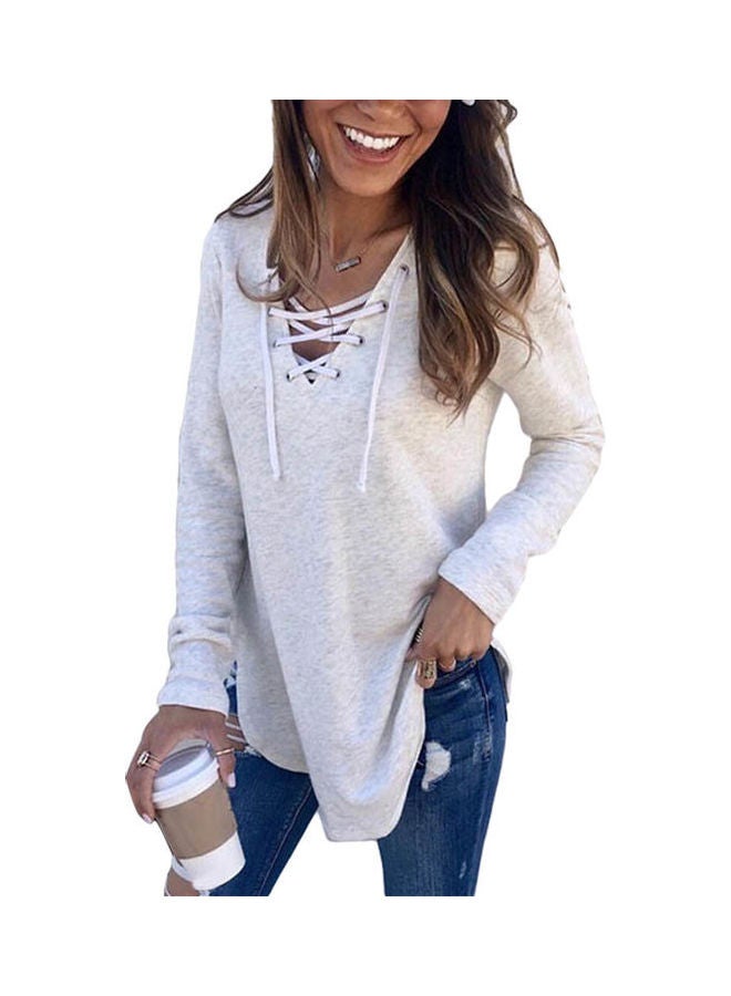 Criss Cross Neck Basic Pullover White - Image 1