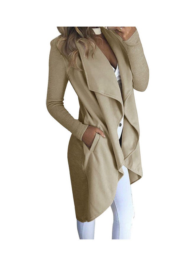 معطف واق من المطر بتصميم ضيق ومفتوح من الأمام كاكي - Image 1