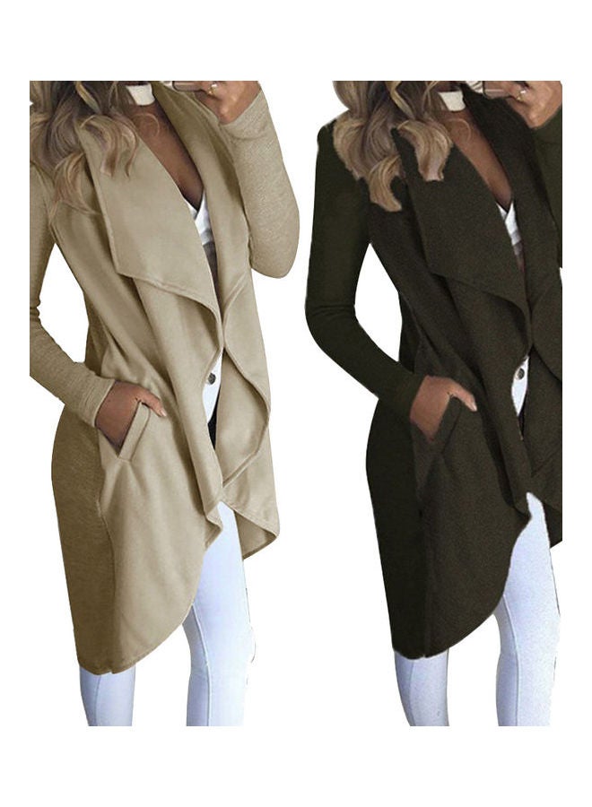 معطف واق من المطر بتصميم ضيق ومفتوح من الأمام كاكي - Image 2