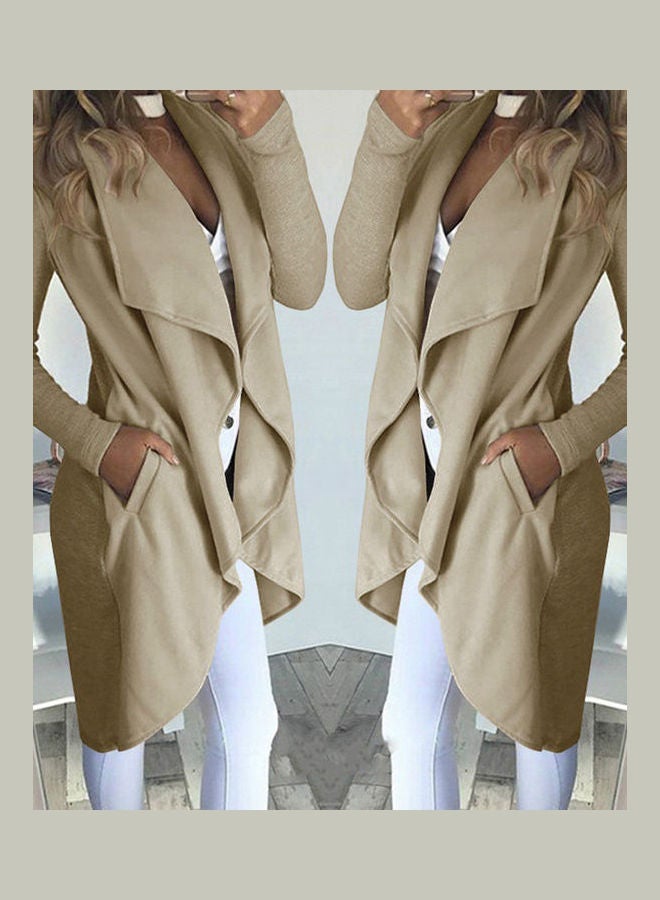 معطف واق من المطر بتصميم ضيق ومفتوح من الأمام كاكي - Image 3