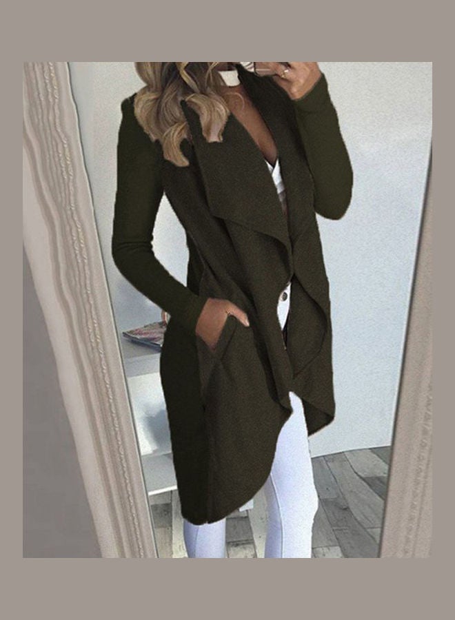 معطف واق من المطر بتصميم ضيق ومفتوح من الأمام كاكي - Image 4