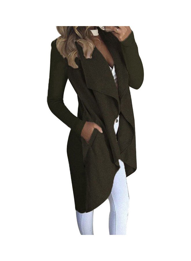 معطف واق من المطر بتصميم ضيق ومفتوح من الأمام كاكي - Image 5