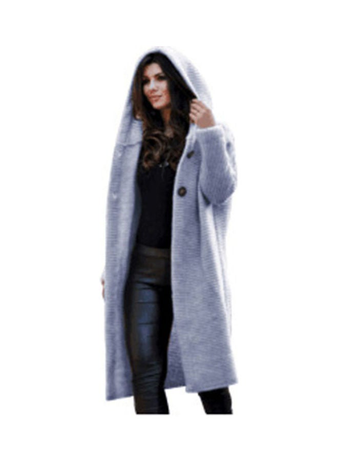 Solid Hooded Overcoat Dark Grey  - Image 5