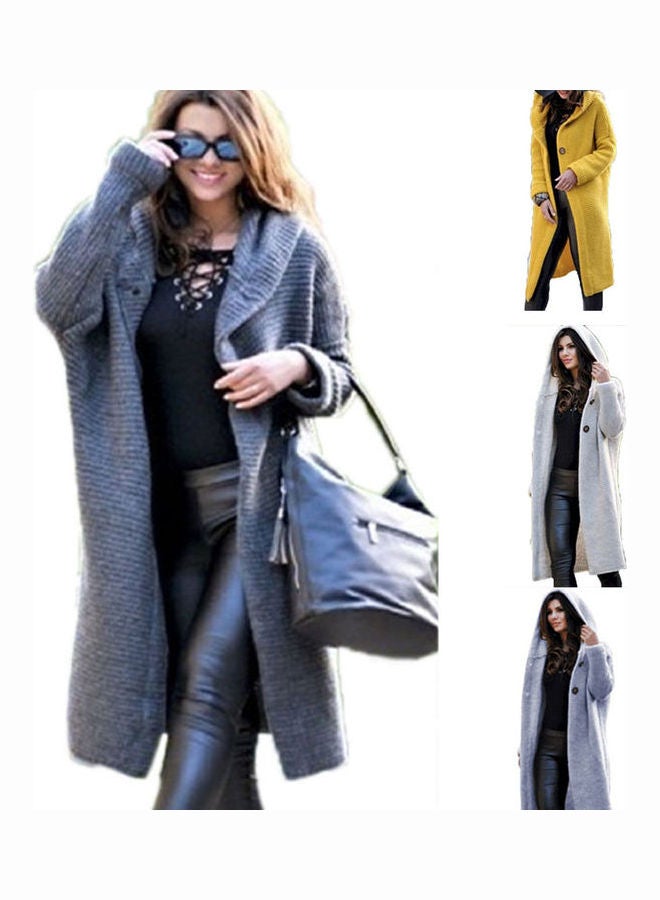 Solid Hooded Overcoat Dark Grey  - Image 1