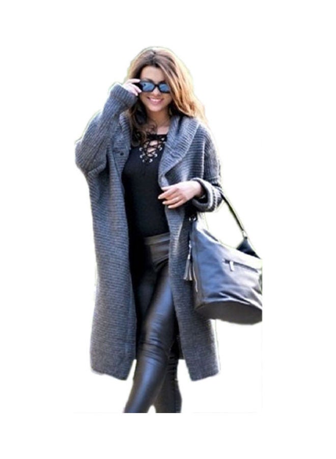 Solid Hooded Overcoat Dark Grey  - Image 4