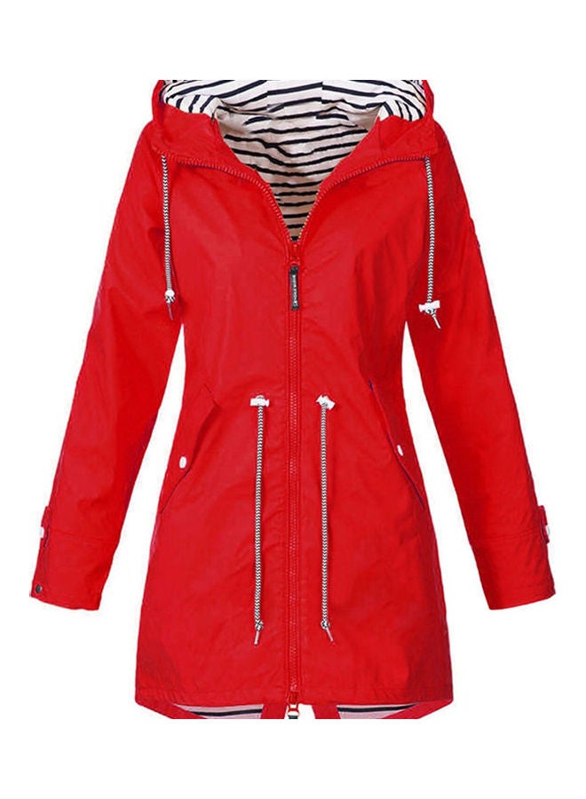 جاكيت مضاد للماء والرياح بغطاء للرأس أحمر - Image 1