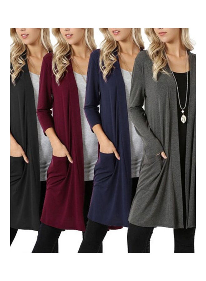 Generic - Knitted Long Sleeve Cardigan Red - Image 1