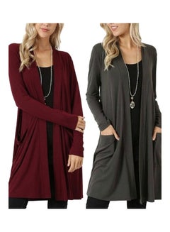 Generic Knitted Long Sleeve Cardigan Red  - Image 3