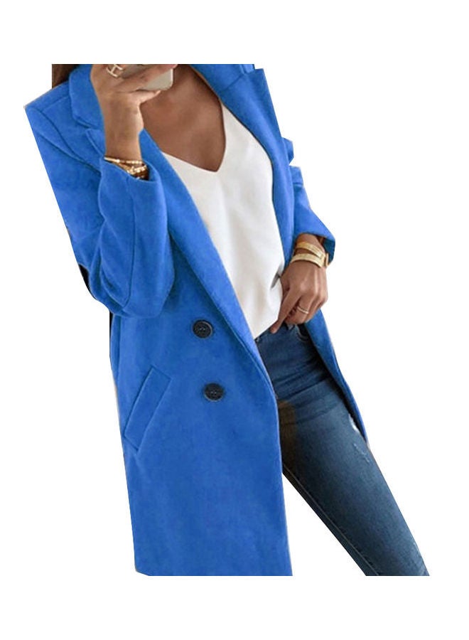 Slim Fit Pocket Button Overcoat Coat Blue - Image 1
